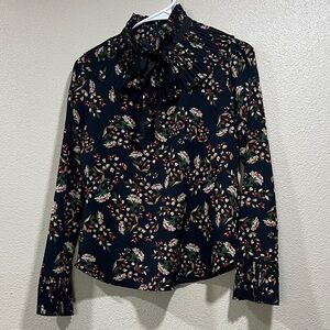 Freeway Women's Navy Floral Tie-Neck Blouse